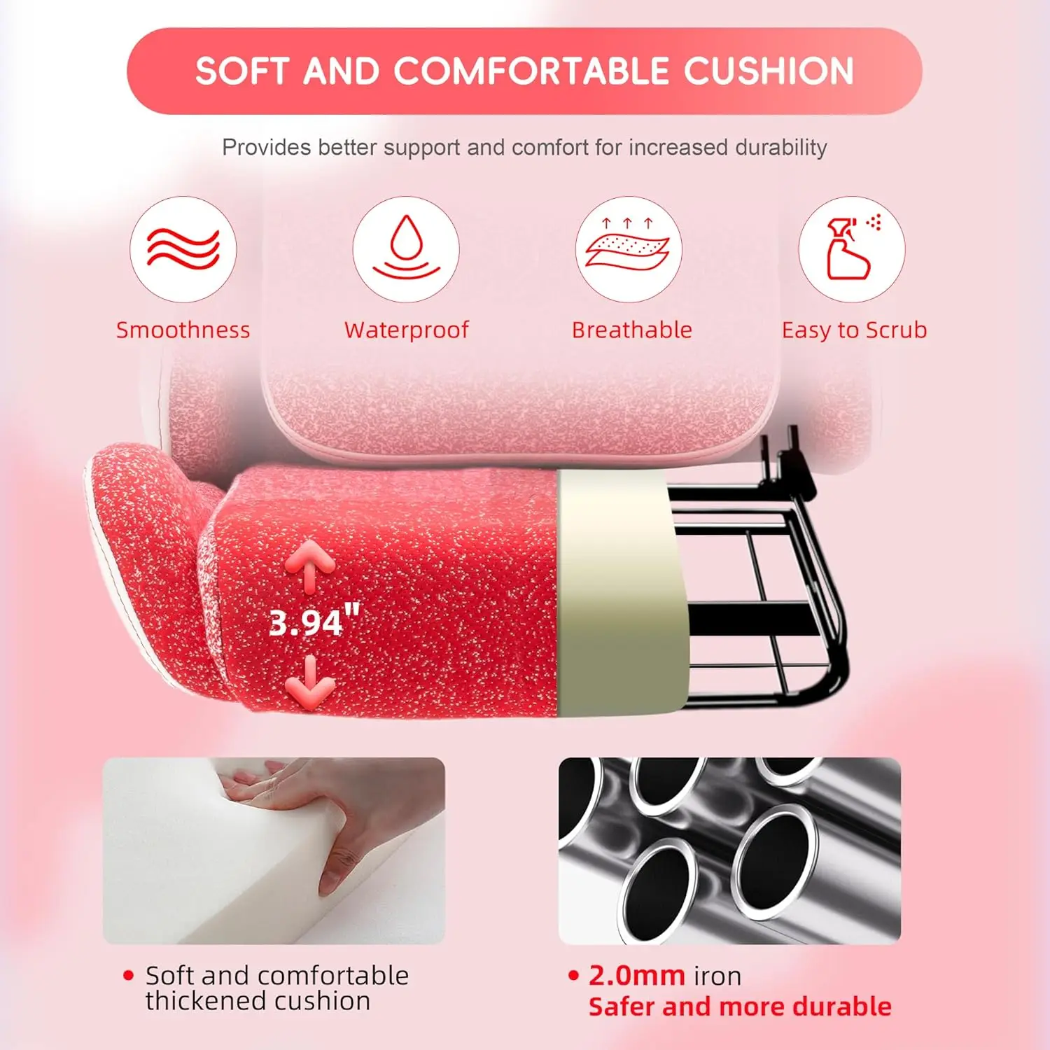 Pink Ergonomic Gaming Chair with Adjustable Armrests, Headrest, Swivel & Glow Casters – PU Leather Racing Chair for Teens & Adul