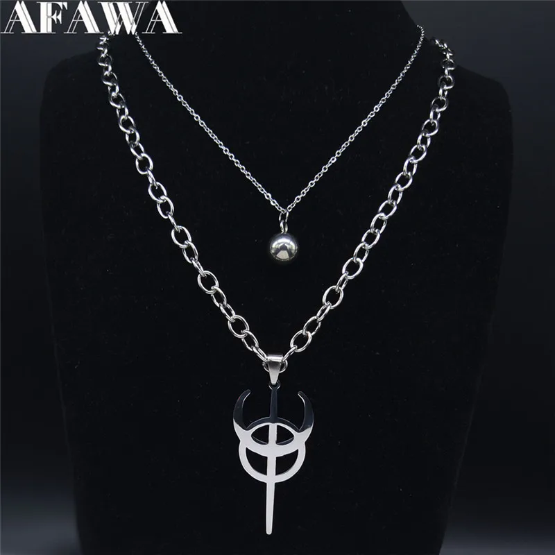 Stainless Steel Clavicula Nox Layered Chain Necklace Silver Color Punk Hidden Goetia symbol Shirt Patch Jewelry N2634S06