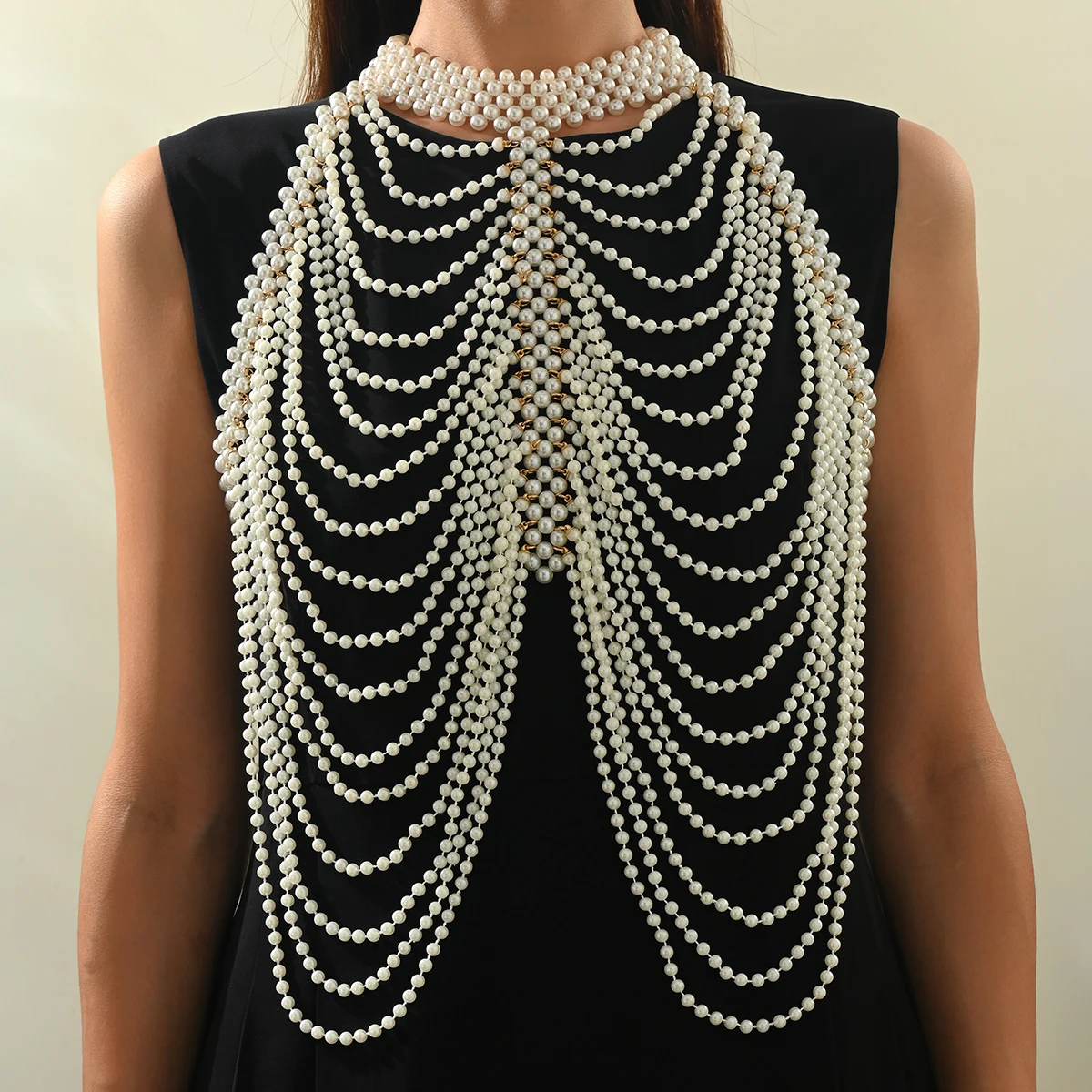 Sexy Multi-layer Pearl Tassel Shoulder Chain Fashion Beaded Body Harness Nightclub Stage Performance Accessory For Women