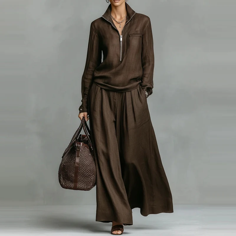 

Elegant Hight Street Solid Loose 2Pc Suit Fashion Lapel Zipper Pullover & Long Pant Set Women Casual Long Sleeve Hoodie Outfits