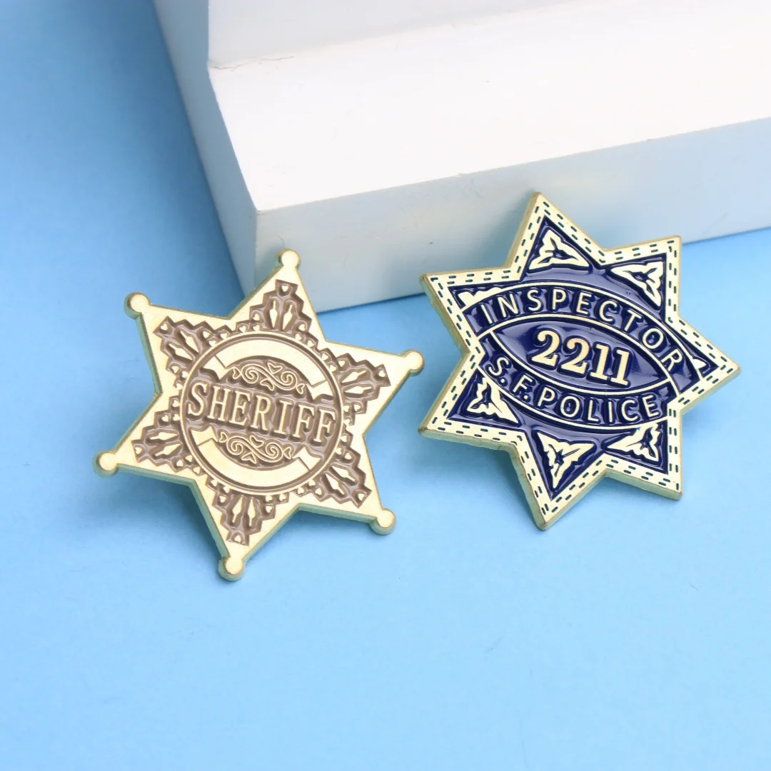 دبابيس المينا شارة شريف والمفتش العتيق - دبابيس طية صدر السترة على شكل نجمة كرتونية لسترة الظهر هدية يمكنك صنعها بنفسك