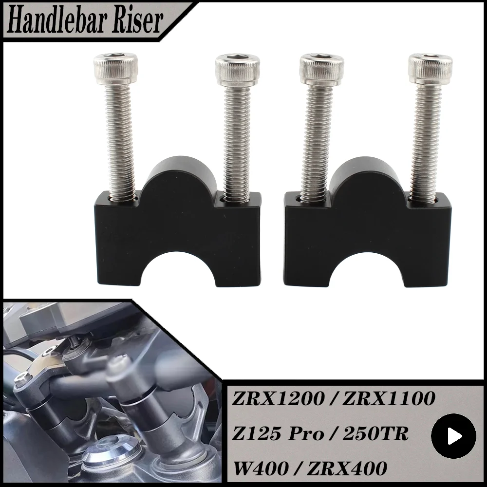 For Kawasaki ZRX1200 ZRX1100 Z125 Pro 250TR W400 ZRX400 Motorcycle Handlebar Riser Mount Clamp Adapter Heightened CNC Aluminum view 3