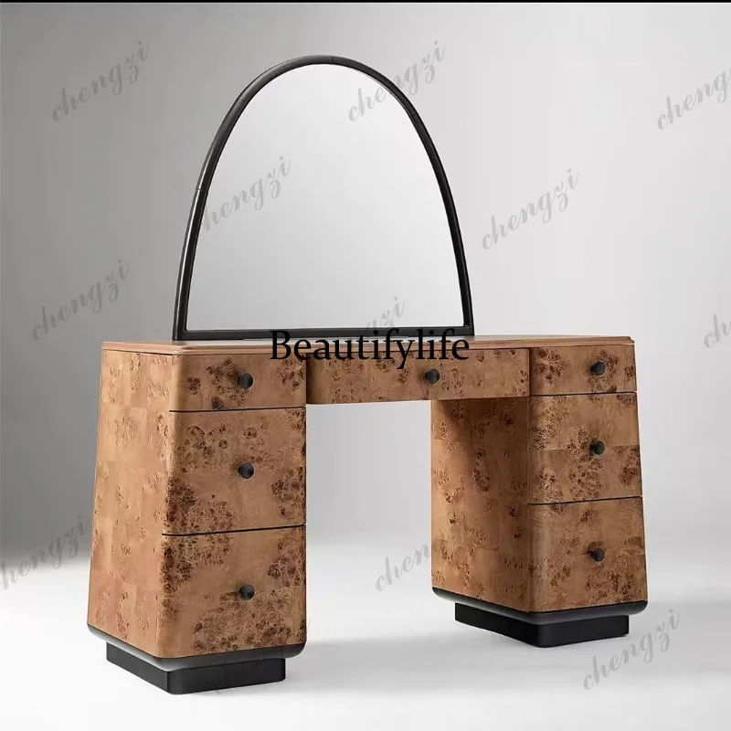 Medieval style solid wood bark dresser multi-drawer with chest removable makeup table designer bedroom table