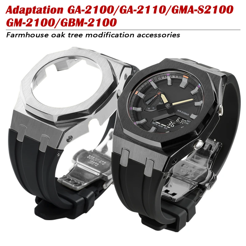 Gen4 GA2100 GMAS2100 GM2100 GAB2100 Metal Case Mod Kit For Casioak Watch Stainless Steel Bezel And Rubber Strap Band With Tools