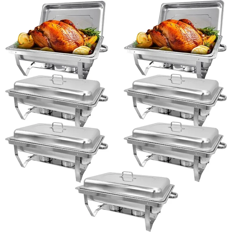 

7 Pack Stainless Steel Chafing Dishes 8 Quart Full Size Chafing Dish Buffet Set Silver Rectangular Catering Chafer Warmer