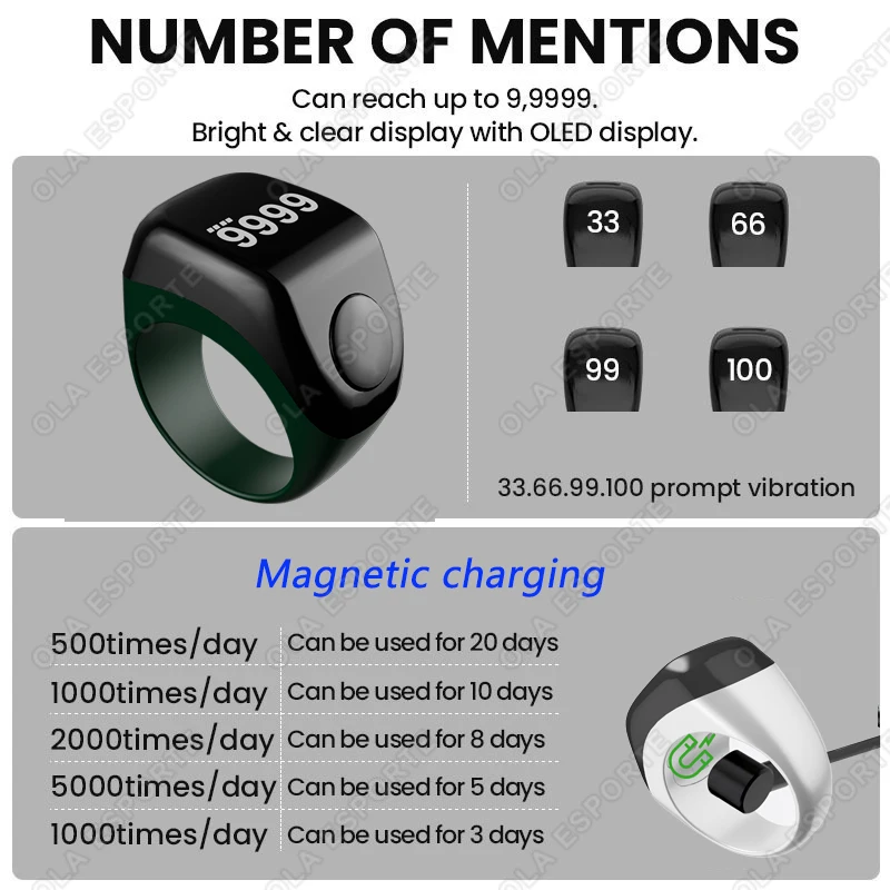 Counter Smart ring Portable Digital Display Counter Bluetooth Counting Ring Time Reminder Wearable Tasbih Zikr Ring New in SY15