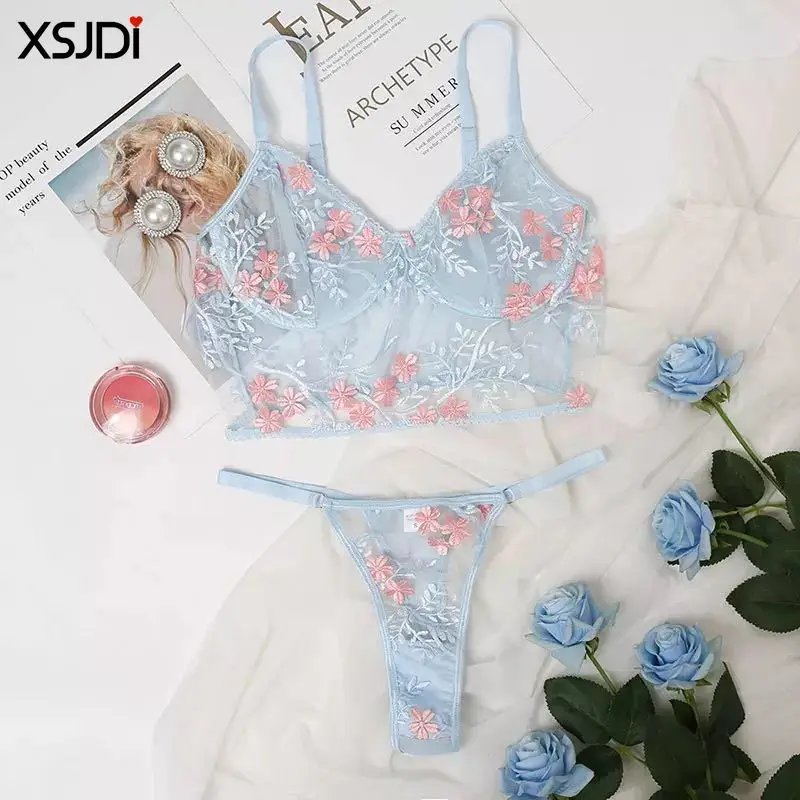 Seksi iç çamaşırı seti kadın Dantel Nakış Sutyen iç çamaşırı seti See-through Sütyen Tanga Seti Esaret Seti Egzotik Giyim