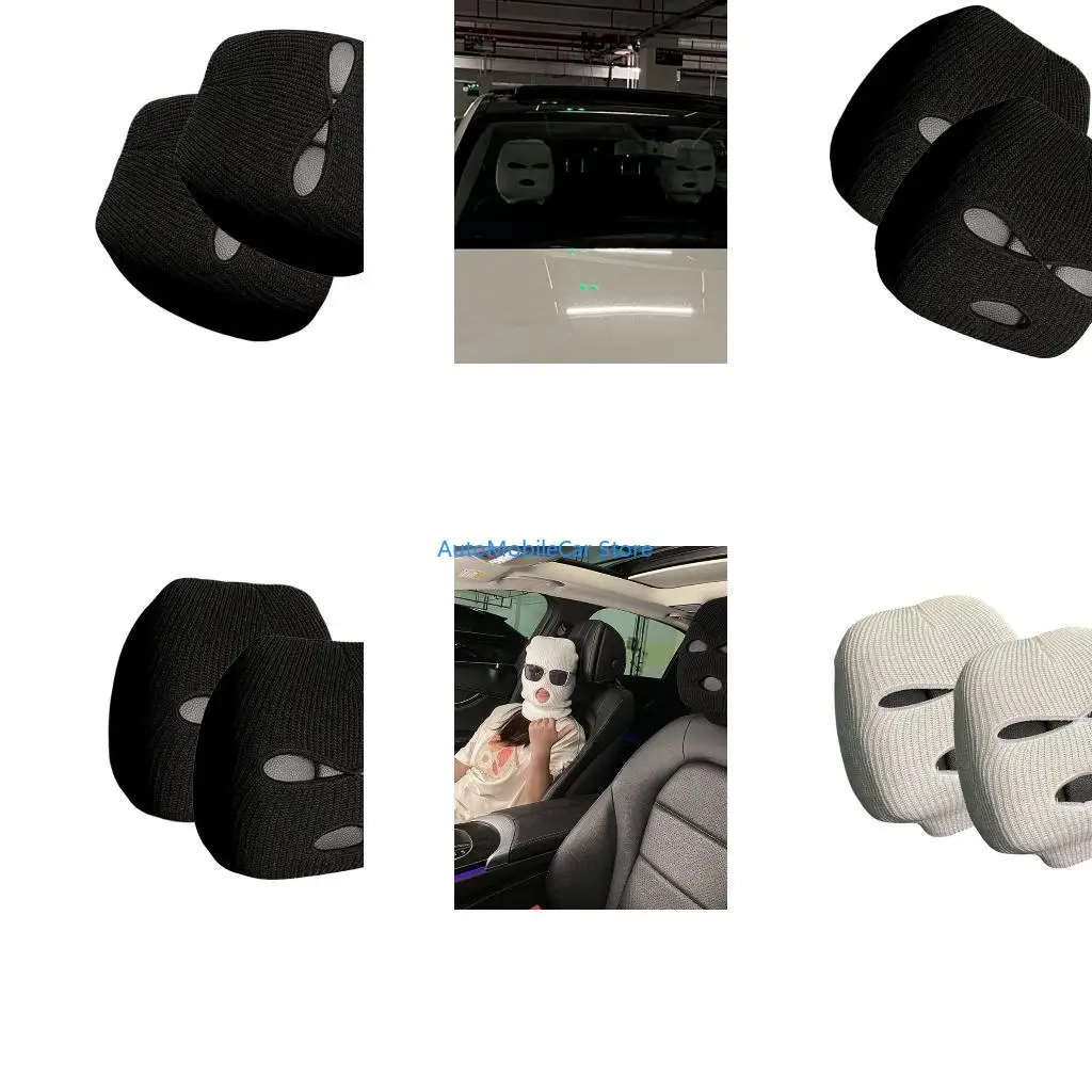 G8TE Soft Plush Headrest Cover With Elastic Edges Themed Car Decors for Halloween Christmas Universal Interior Upgrades