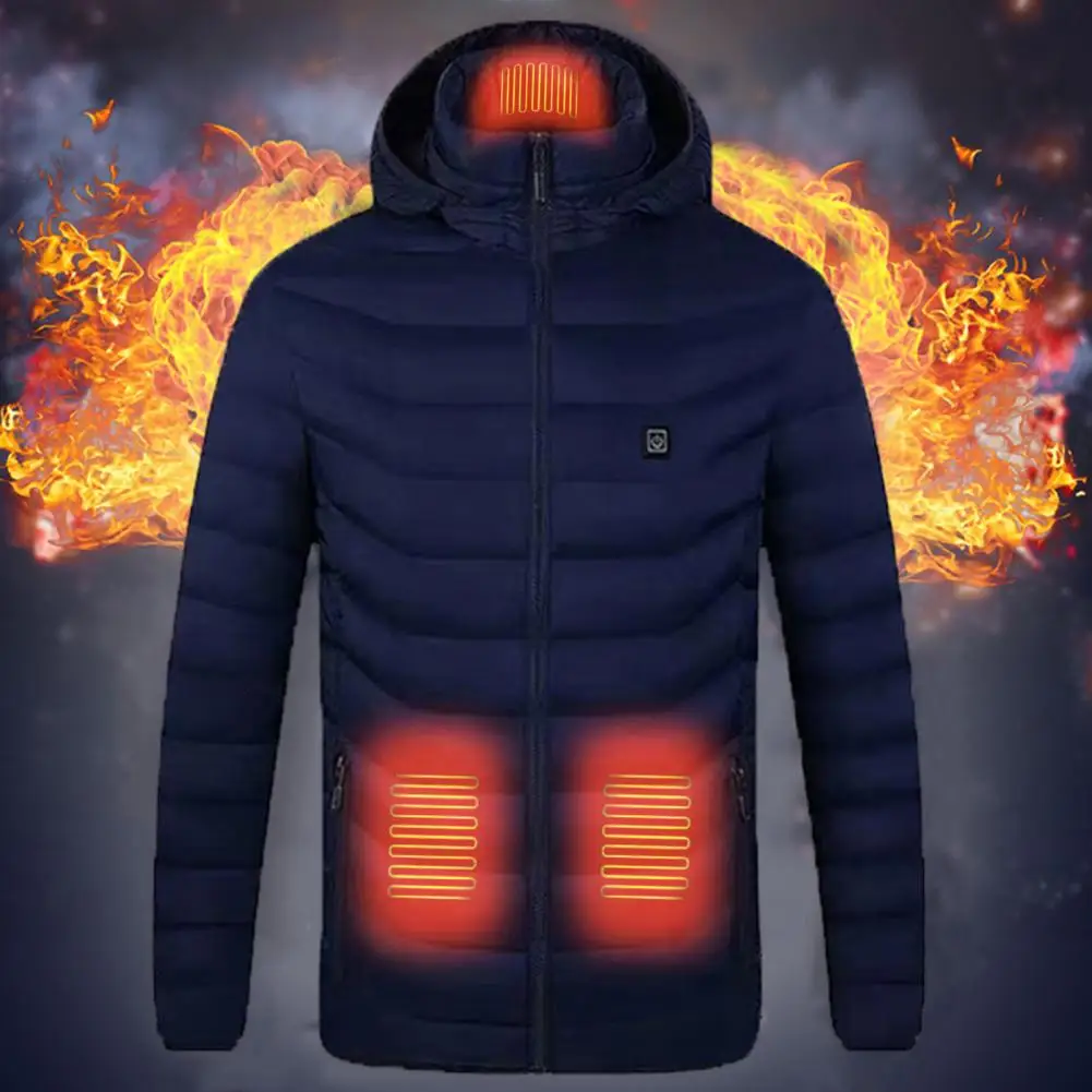 Outdoor Jacket Usb-powered Electric Heating Coat with 9 Heating Blocks Hooded Padded Jacket for Women Men Winter Solid Color