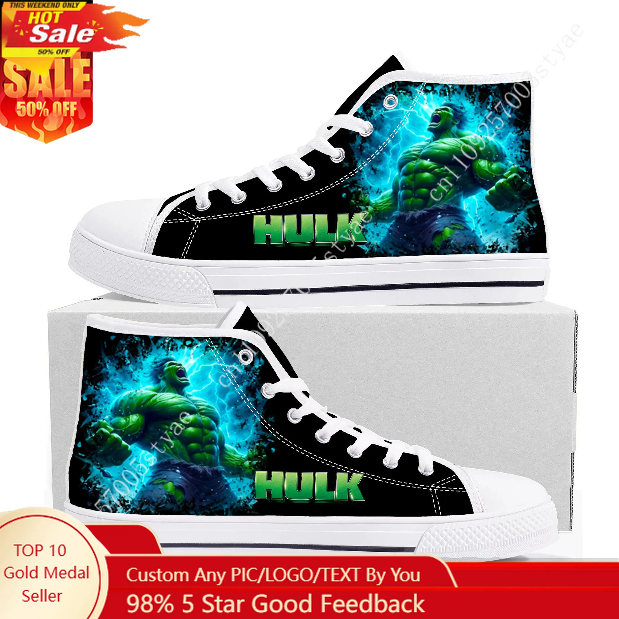 Marvel Avengers Hulk High Top Sneakers Mens Womens Lightweight Flat Casual Sneakers