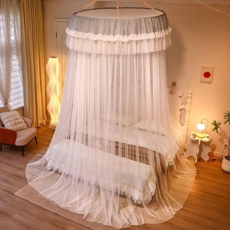 Summer round Dome Floor-standing Mosquito Net No Installation Required Princess Style Mosquito Net Breathable Polyester Fiber