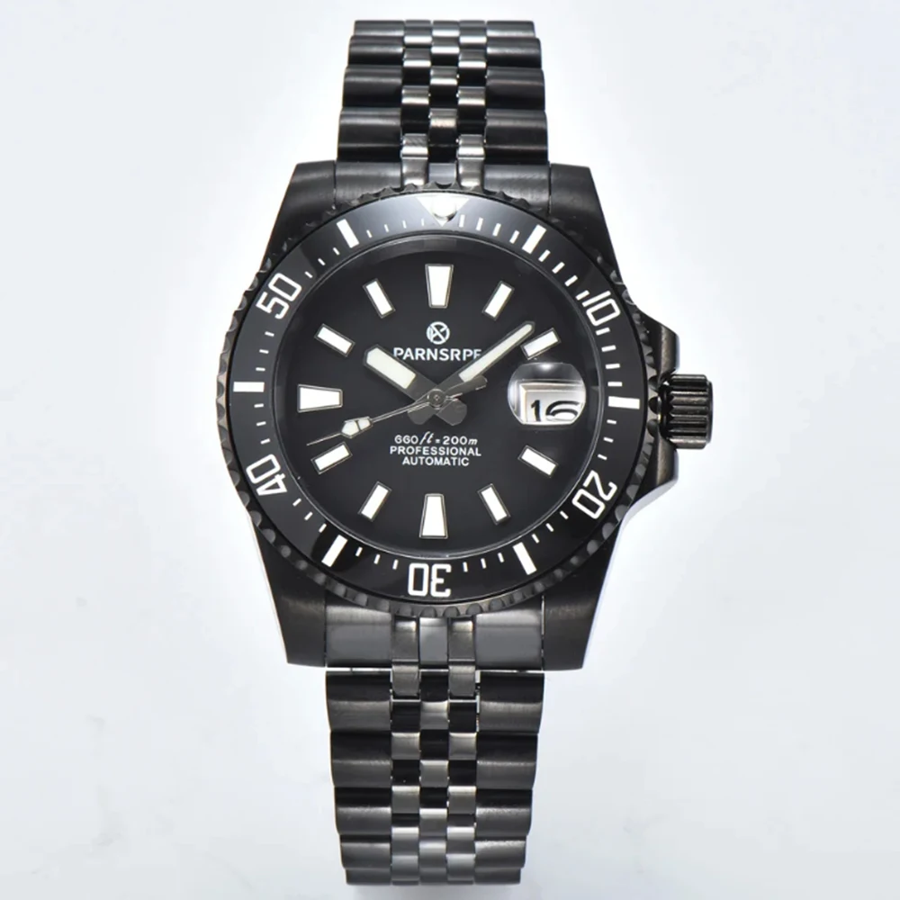 

Parnsrpe Black men's mechanical diving watch 40mm Calendar display Sapphire Ceramic bezel high quality Waterproof