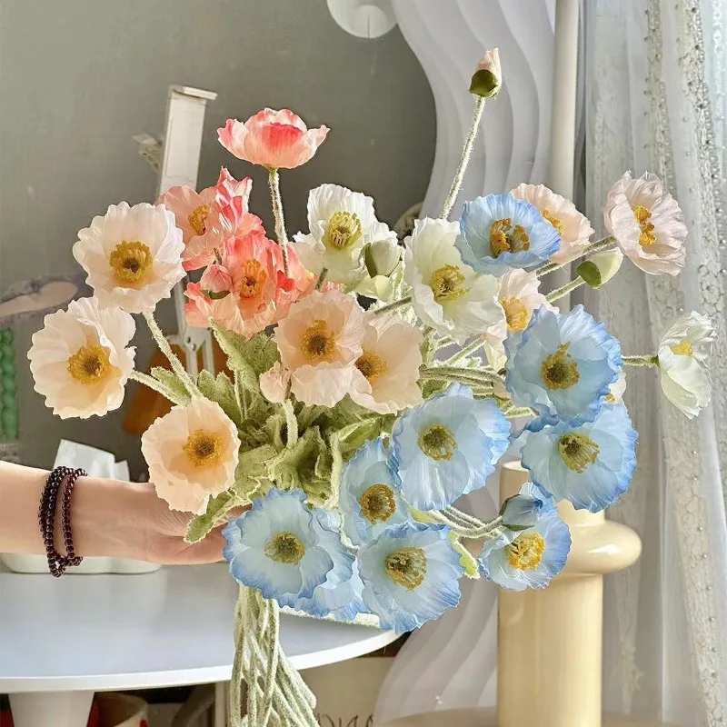 

High End Instagram Iceland Poppy Simulation Flower Photography Props Home Living Room Bouquets Decoration Ornaments Fake Flowers