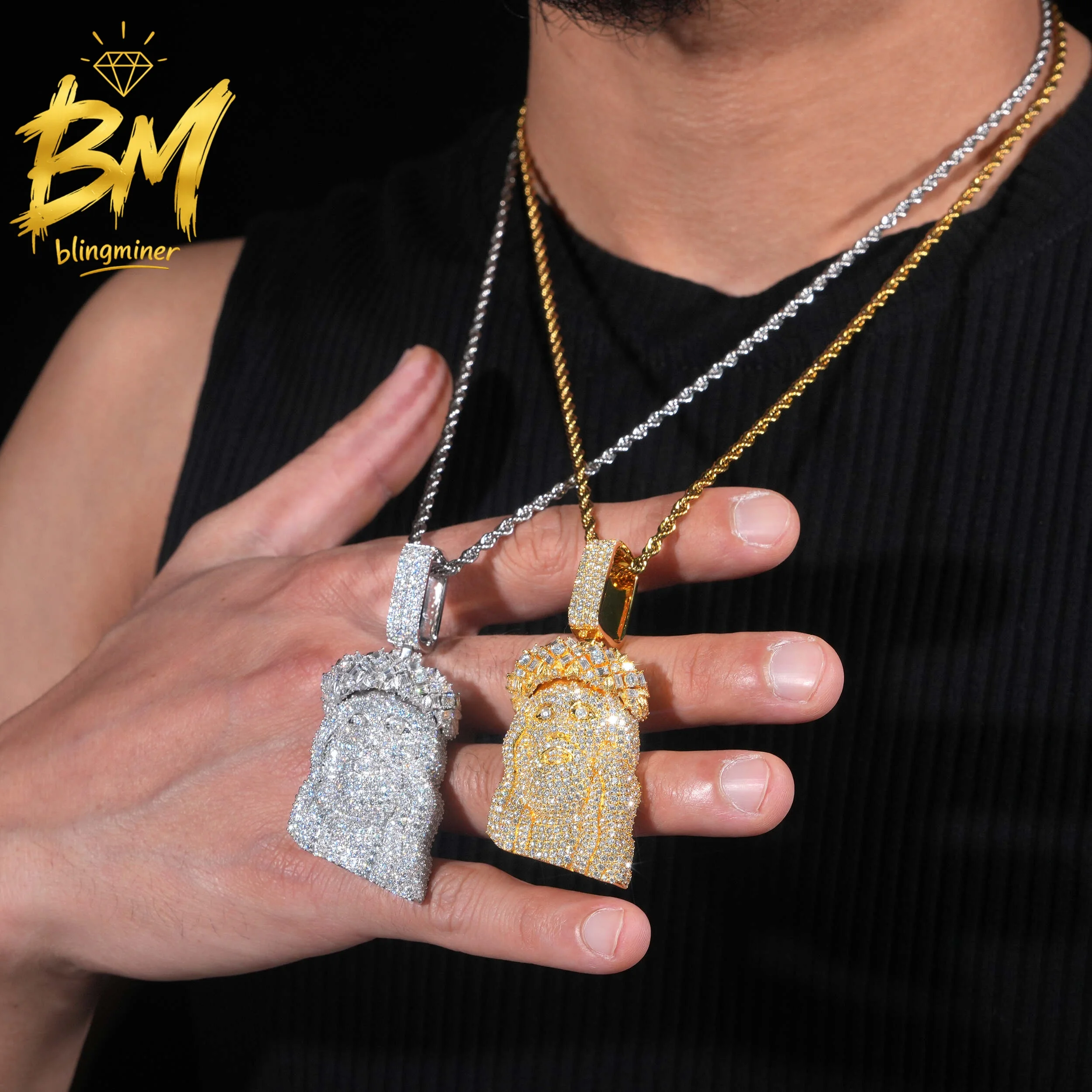 Blingminer Bling Jesus VVS Moissanite Pendant For Men Women S925 Silver Iced Out Pendants Pass Diamonds Tester GRA Free Shipping