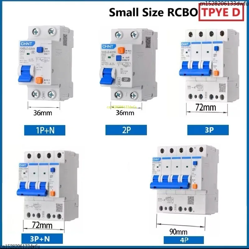 CHINT TypeD NXBLE-63YH 30MA RCBO Residual Current Circuit Breaker With Overload Protection 16A Curve D 1P+N 2P 3P 3P+N 4P