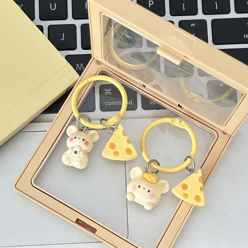 Cute Cartoon Cheese Mouse Keychain for Women Kawaii Bag Pendant Resin Animal Keyring DIY Key Chains Trinket Gifts for Girls