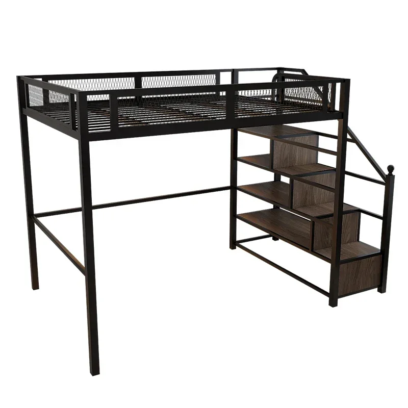 

Nordic Iron Art Elevated Bed Simple Dormitory Apartment Room Single and Double Bed Up and Down Small Unit Multifunctional