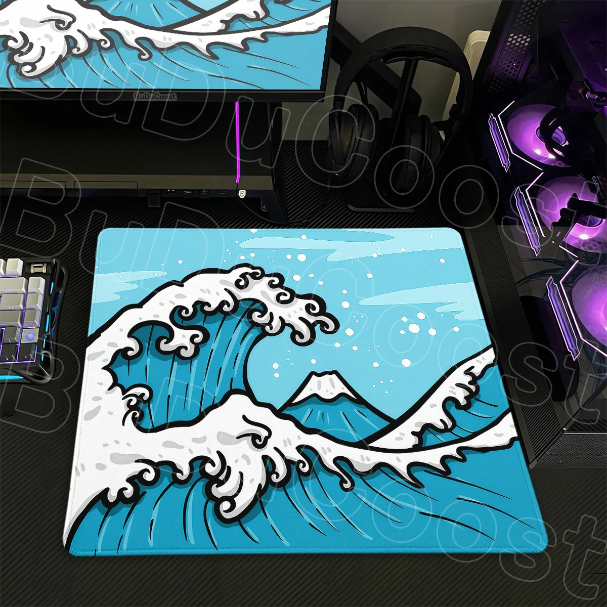 450x400mm Office Non-slip Deskmat Small Computer Gamer Mousepad XS New Blue Great Wave Speed Keyboard Carpet Durable Stitch Edge