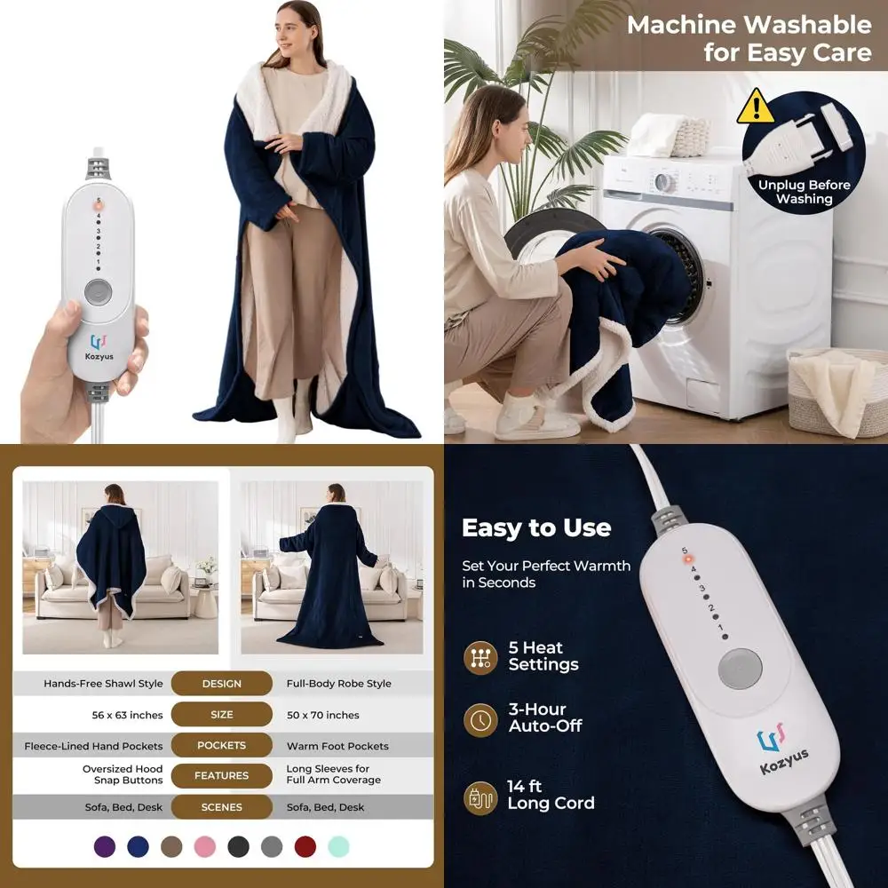 

Electric Heated Blanket with Foot and Sleeve Pockets, 5-Setting, Auto-Off, Washable, ETL Certified, 50x70