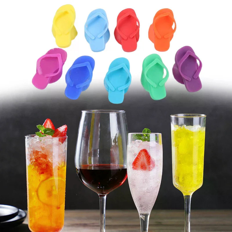 9Pcs/Set Silicone Slippers Wine Glass Charms Wine Glass Markers Cup Identifiers Party Cocktails Drink Signs Suction Cup Decor