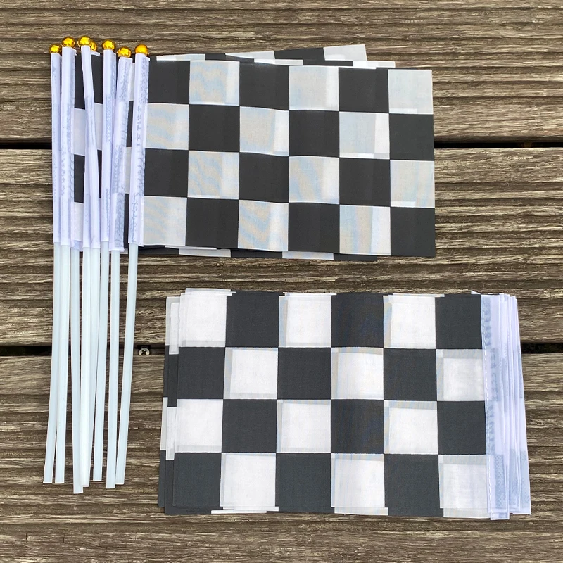 Xvggdg 50pcs/Lot Checkered Race Flag Hand Black and White Chequered Racing Flag Banner Celebration Craft
