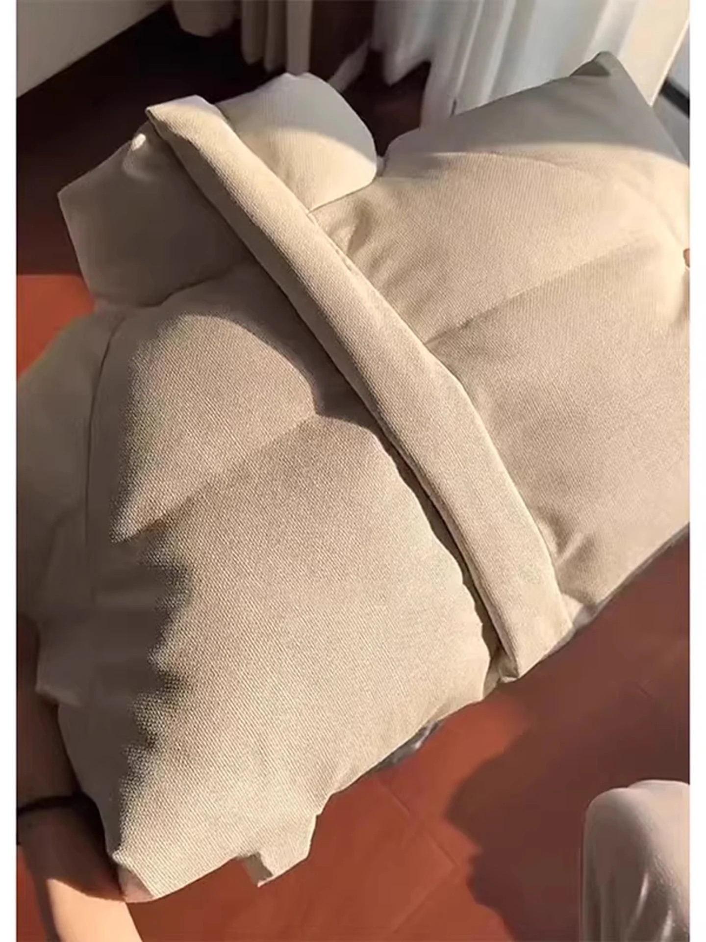 

Thiened Cotton Bread Sle Jaet Men's Winter Coat Canvas Leather Texture Beige Color Warmth Polyester Fiber Zipper Closure