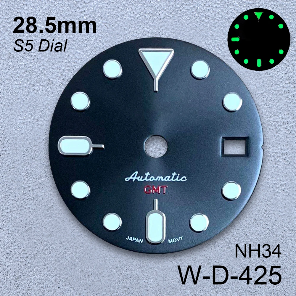 28.5 مللي متر S شعار SKX007 GMT الطلب صالح NH34/NH36/4R36 حركة قوية الأخضر مضيئة ساعة عالية الجودة تعديل الملحقات