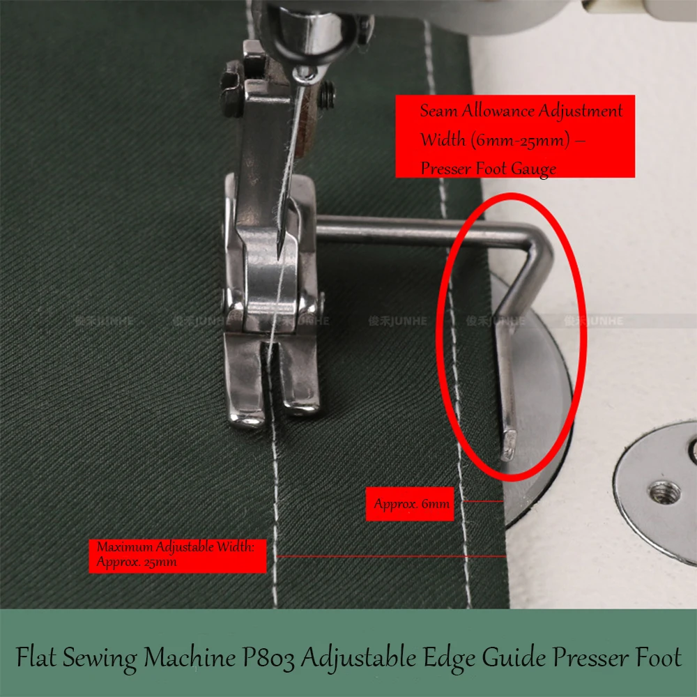 Industrial/Computerized Flat Sewing Machine Presser Foot P803 – Adjustable Width Seam Allowance Gauge, Topstitching Presser Foot