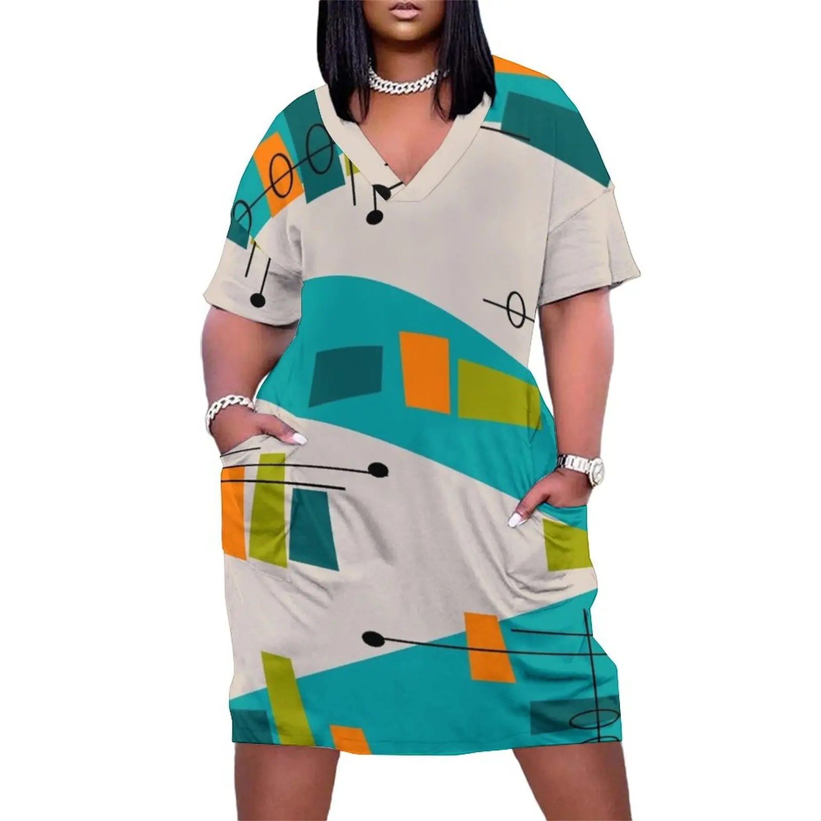 

Mid-Century Modern Abstract Space Age Loose Pocket Dress dresses summer luxury dresses