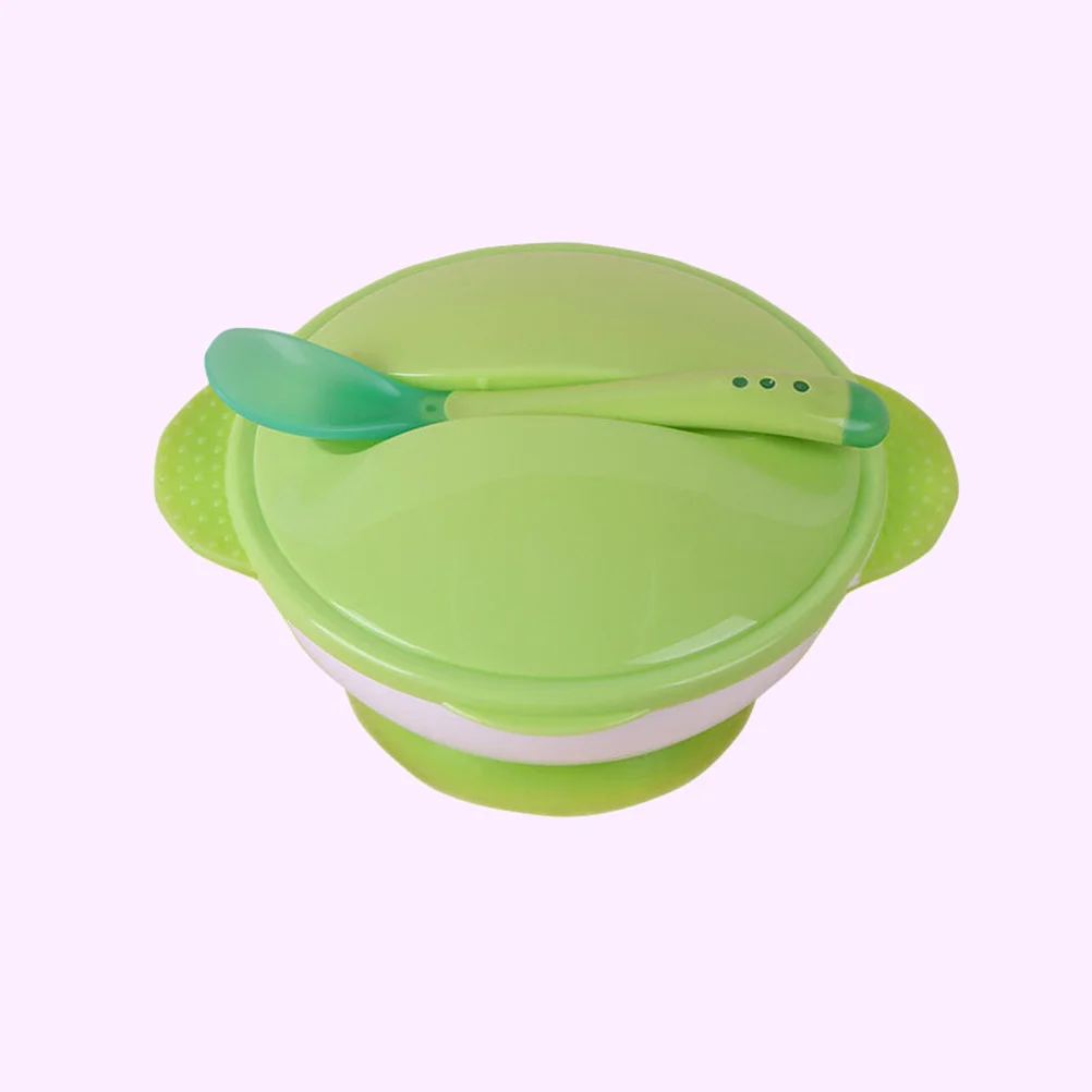 

Baby Sucker Bowl Set Green Non-Slip Suction Cup Featuring Lid Spoon Flying Saucer Toddler Feeding Bowl Kids Tableware