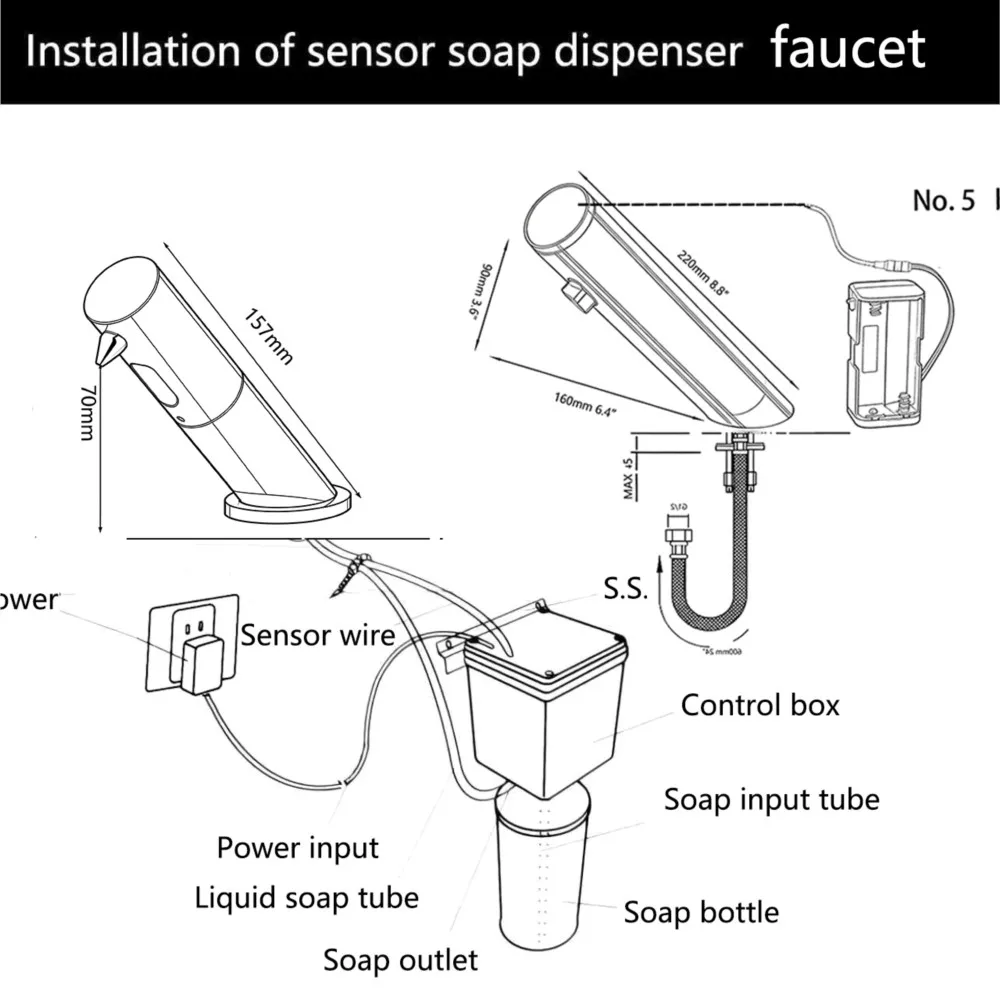 SINLAKU Smart Sensor Faucet and Soap Dispenser Set Brushed Nickel Automatic Touchless Cold Water Tap Liquid Soap Dispenser Combo
