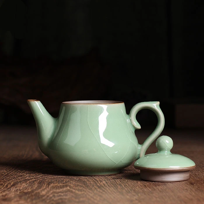 Genuine Longquan Celadon Ceramic Pear Shape Hand Holding Teapot Free Shipping