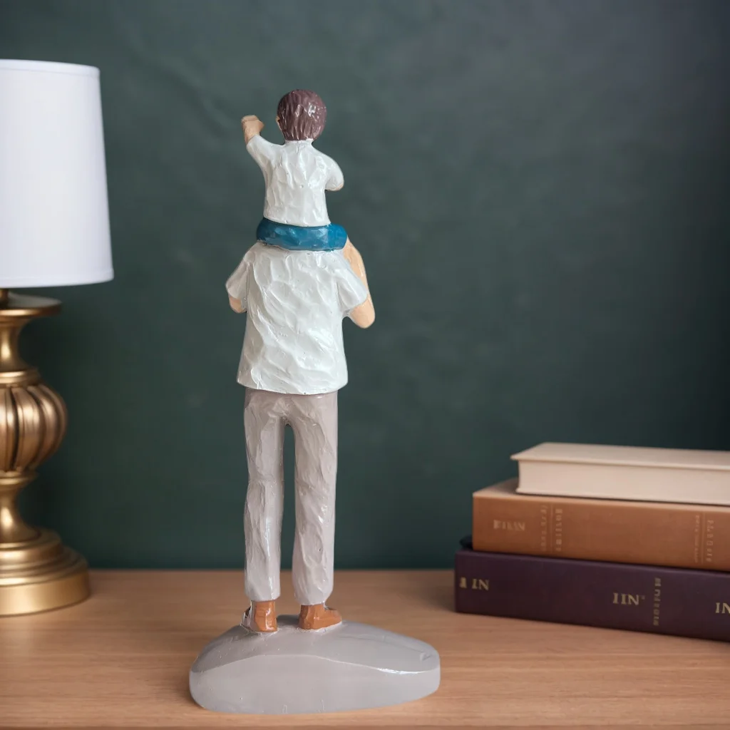 Father Carrying Child Resin Figurine, Loving Family Statue, Warm Home Decor Ornament