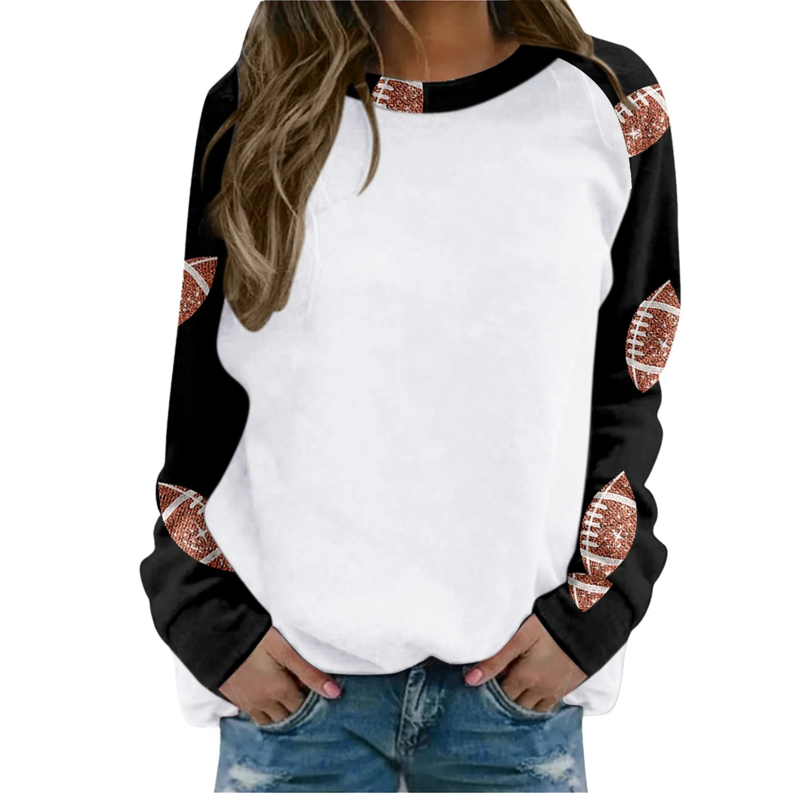 

Rugby Print Comfortable Sweatshirt Women's Crew Neck Pullover Long Sleeve Sweatshirt Casual Tops Autumn Sportwear 2024