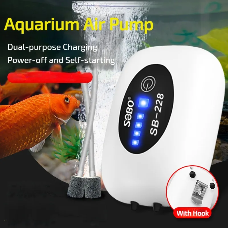 Aquarium Air Pump Rechargeable Quiet Aerator Aquarium Bubbler for Hydroponics Emergency Power Outages Fish Tank Outdoor Fishing