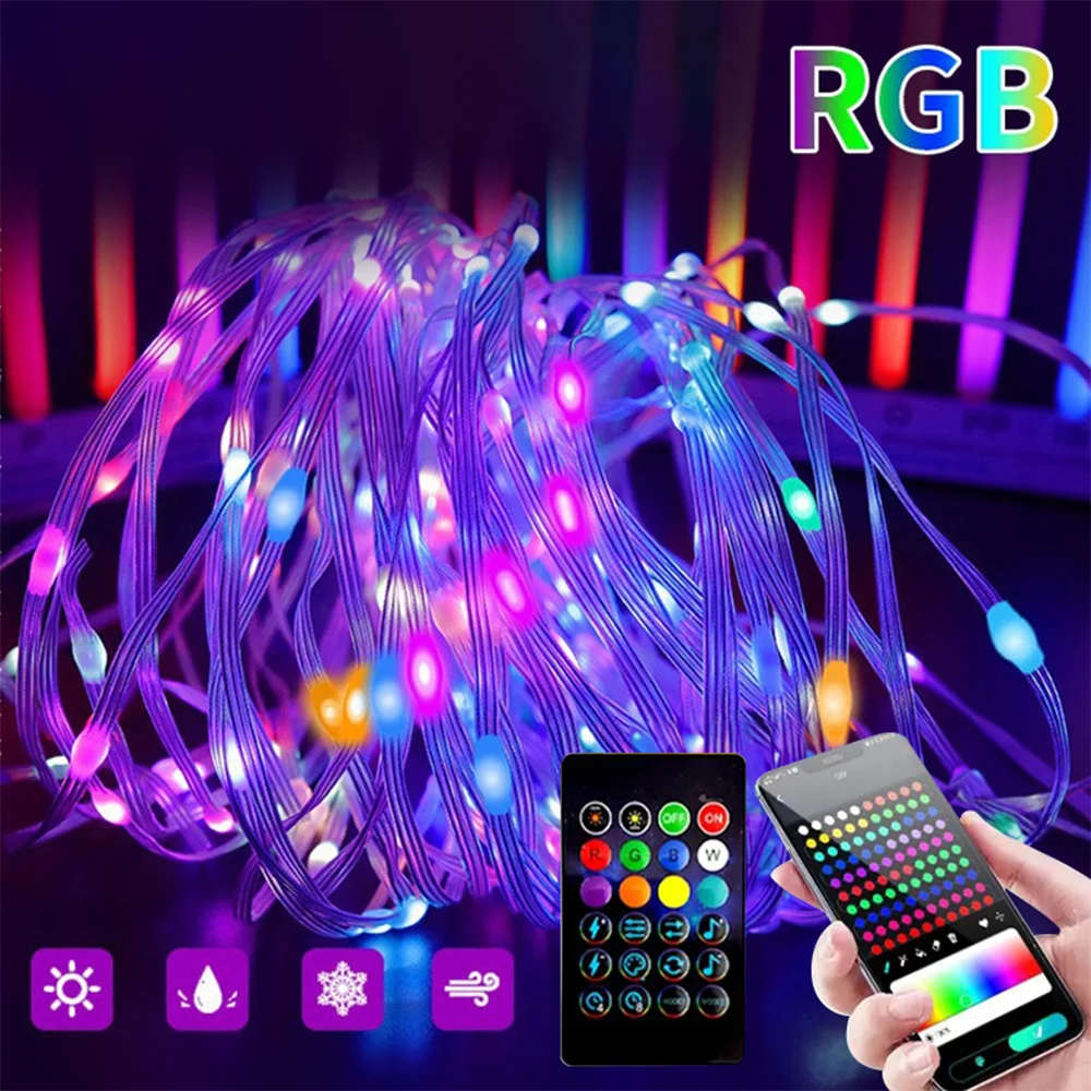 Imagem -04 - Bluetooth Rgb Curtain Led String Lights Fairy Lights Guirlanda para Jardim Doméstico Decoração de Festa de Casamento Smart App Control 200 Leds