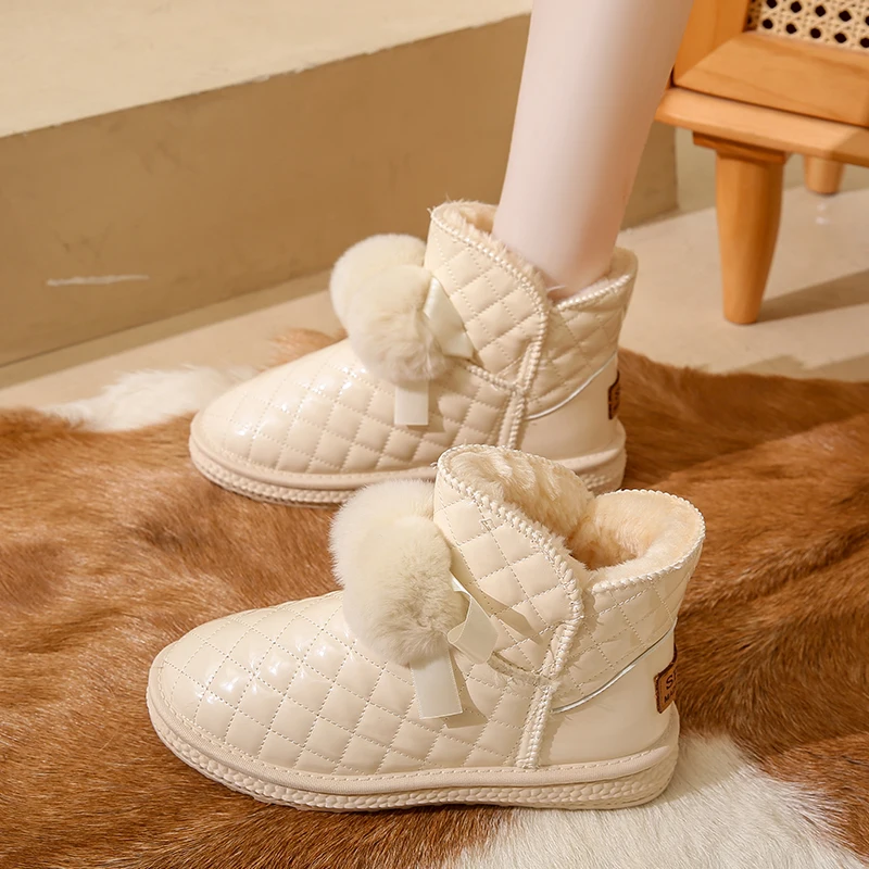 

Faionable Women's Snow Boots Fce Lined Waterproof Korku Ball ort Boots Korean Sle Pure Color Flat Heel Daily Wear