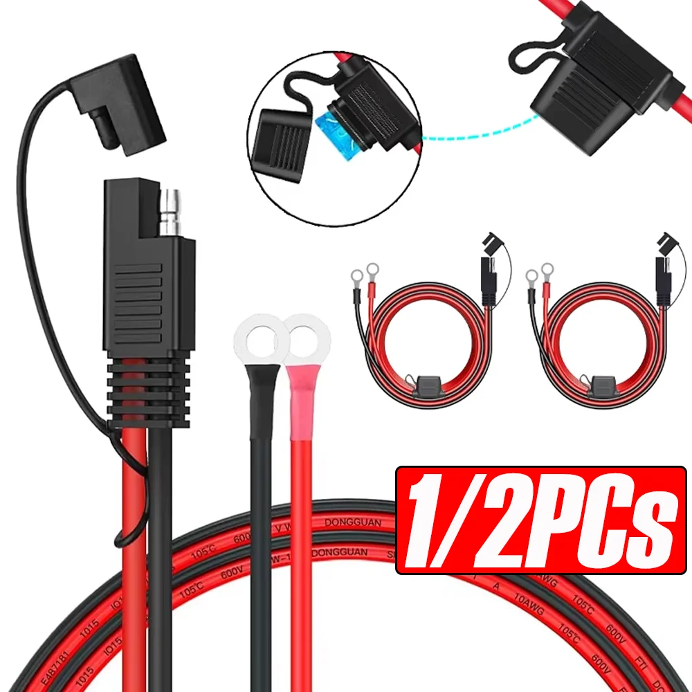 

12V Quick Release SAE Cable with Fuse Terminal Universal Connector Battery Charger Extension Adapter Wire 16AWG Auto Parts