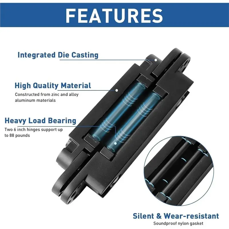 DT17 Door Hinges Concealed Hinges 3D Adjustable Invisible Door Hinge Silent Rust Proof 88lbs 180° for Wood Metal DIY