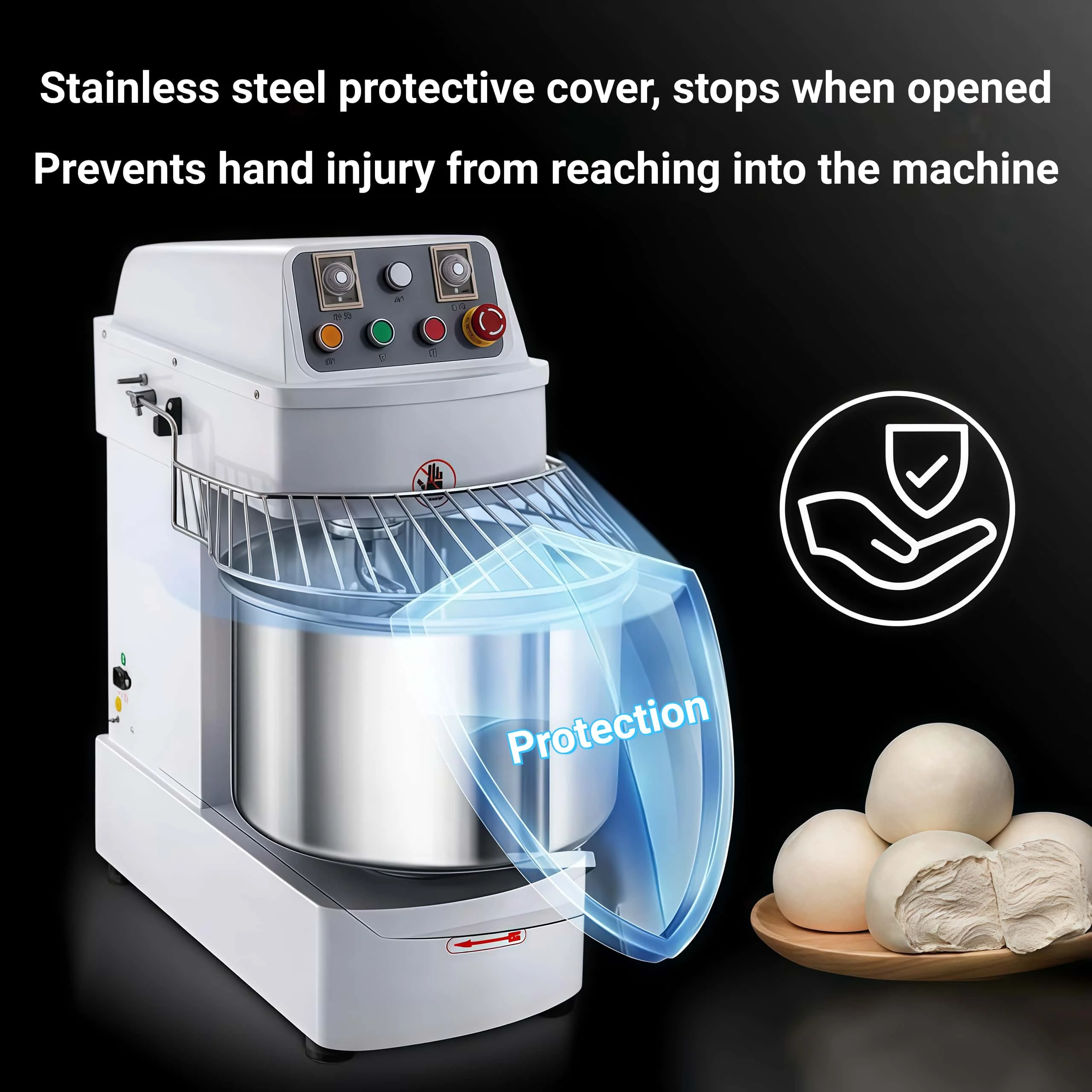 

Food Grade Bread Dough Mixer with Stainless Steel Protective Cover 30L Mixing Bowl for Pizza Shop Restaurant Bakery