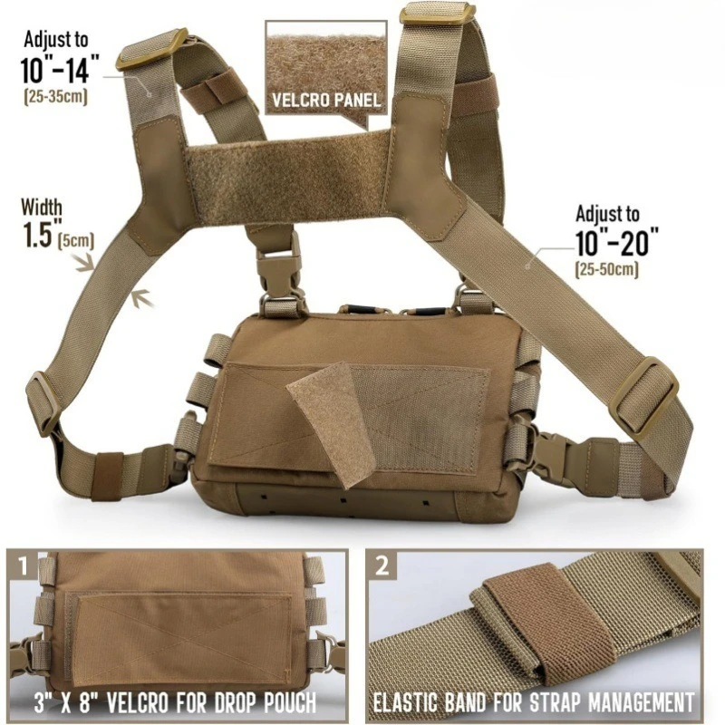 1000D Nylon Tactische Borsttas Airsoft Pouch met Molle Systeem voor Outdoor Camping Wandelen Jacht EDC Schouder Vissen Vest
