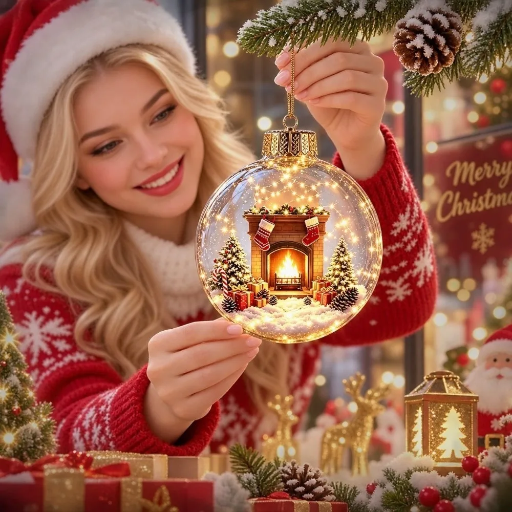 Transparent Christmas Ball Ornament 2D Flat Pattern Durable 3D Acrylic Pendant Compact Lightweight Clear Sphere Bauble Gifts
