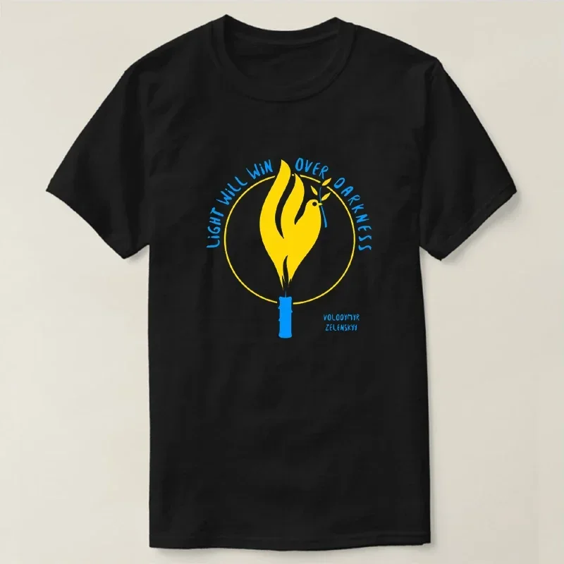 

Light Will Win Over Darkness. Novel Ukrainian Patriotic T Shirt. Short Sleeve 100% Cotton Casual T-shirts Loose Top Size S-3XL