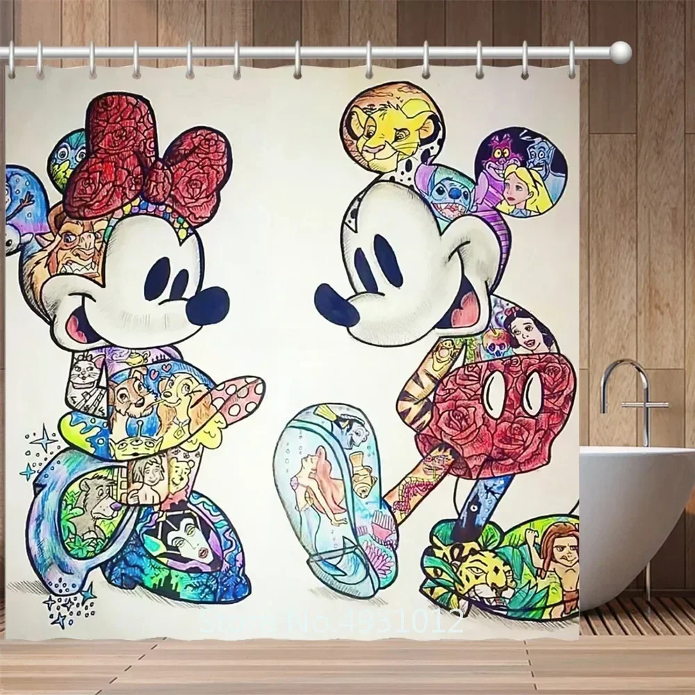 Disney Mickey Minnie Mouse Colorful Shower Curtain 1pcs Cartoon Bath Screen Curtains with Hooks for Bathroom Decor Waterproof