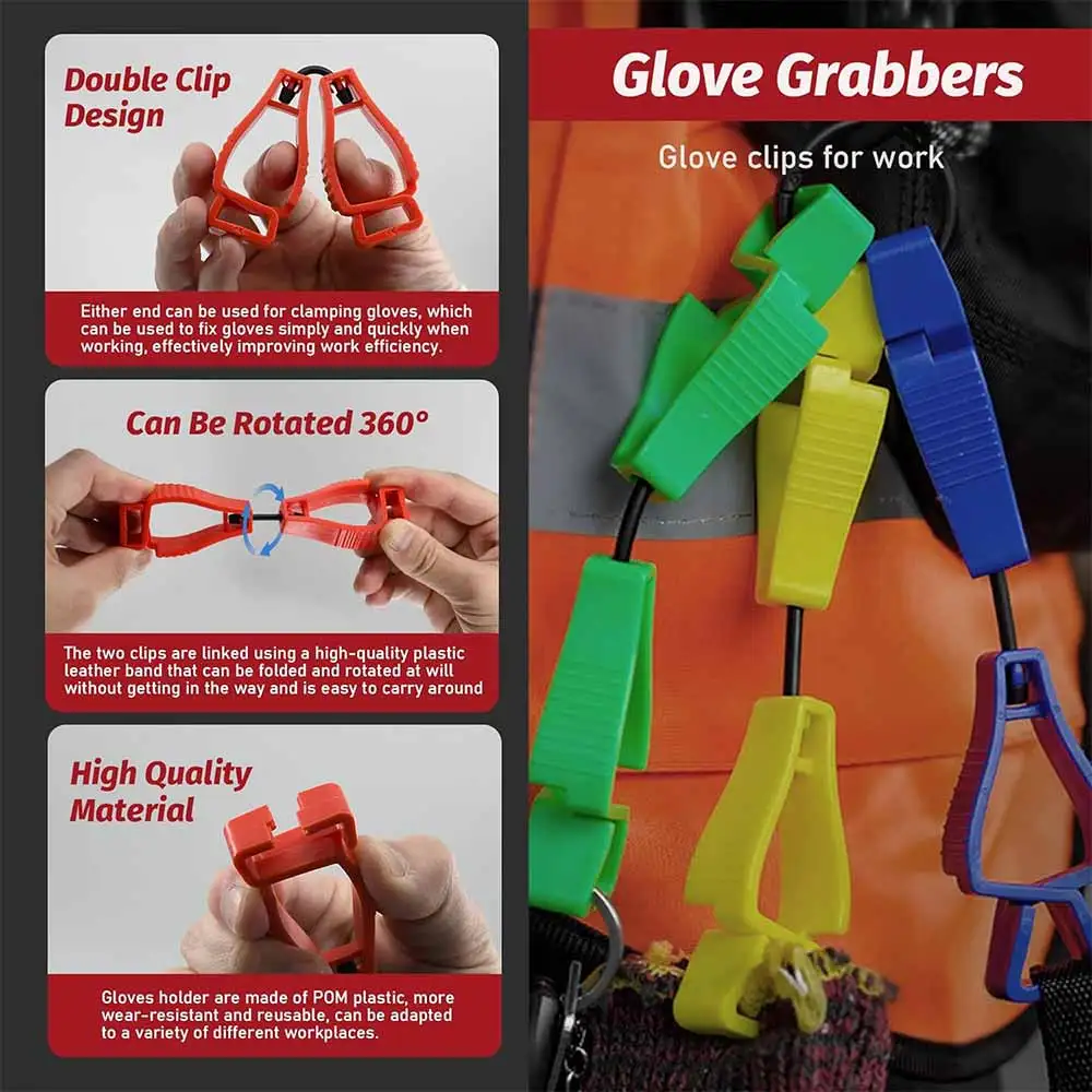 5 SZT. Klipsów do rękawic - Wytrzymałe klipsy do rękawic roboczych, regulowane zaciski do rękawic roboczych, klipsy zapobiegające zgubieniu, klips do paska