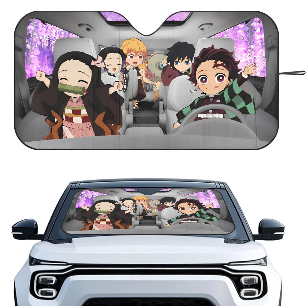 

Demon Slayer Car Sunshade Curtains Heat-insulating Aluminum FilmReusable Suction Cup Blocks UV Rays Car Sun Visor Protector