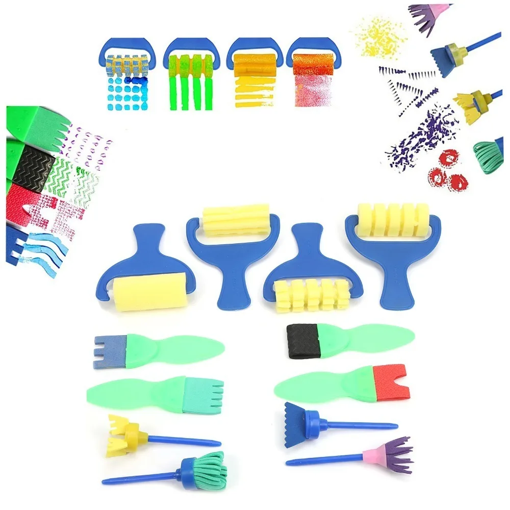 12PCS EVA Foam Made Painting Sponge Brush Gentle Texture Multi Pattern Assortment EVA Stamp Roller Set Roller & Stamp Combo