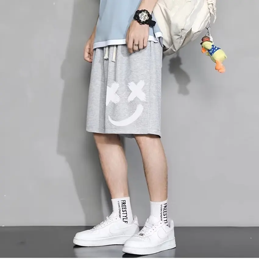 Oversized Shorts Men Graffiti Smiling Face Cartoon Printed  Shorts Summer Sports Five-point Sport Basketball Short Pants