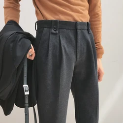 Pantalones de vestir de lana para hombre, ropa informal con cintura elástica, traje Formal para actos sociales, Otoño e Invierno