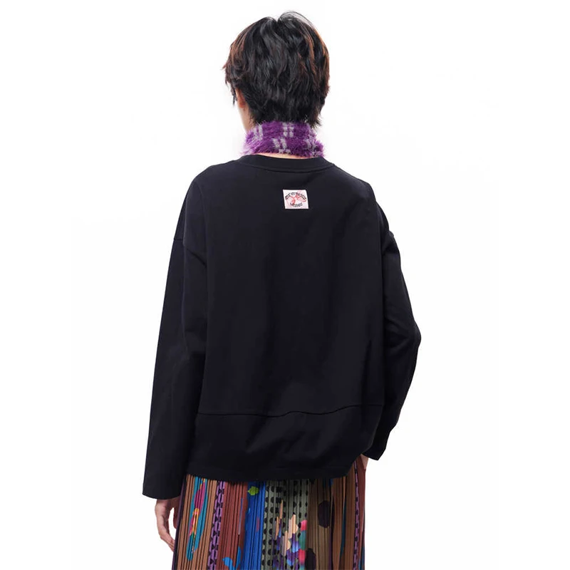 MOVEUP Long Sleeves Round Neck T-Shirt Casual Winter New Pure Cotton Cartoon Horse Printed Woven Label Top For Women 3EWD10550